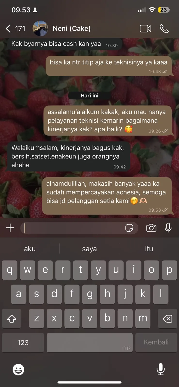Screenshot chat testimoni Neni